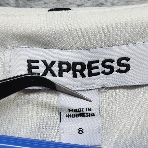 Express Dress Womens 8 White Black Polka Dot Flutter Sleeve Fit & Flare Lined - Picture 6 of 10